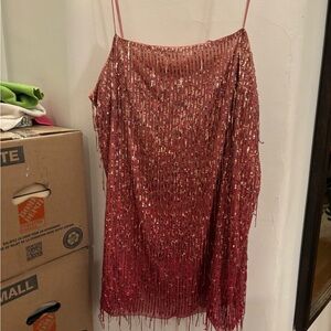 H&M Pink & Rose Gold Sequin Fringe Slip